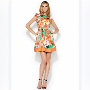 Ali Ro orange silk floral dress 0